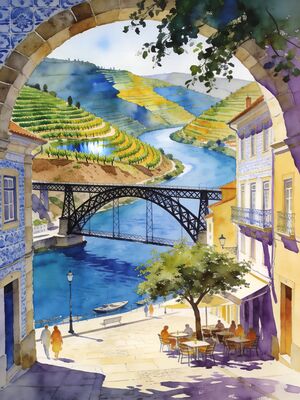 Douro Valley Flower Lane Watercolor Canvas Print