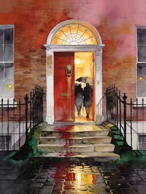 Dublin Temple Bar Lane in Evening Rain Watercolor Canvas Print