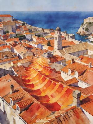 Dubrovnik Stradun Marble Street at Dawn Watercolor Canvas Print