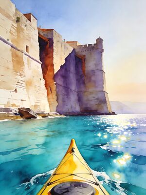Dubrovnik Sea Walls from Kayak Watercolor Canvas Print
