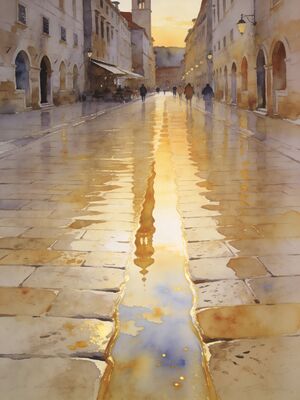 Dubrovnik Fortress and Lokrum Island at Dusk Watercolor Canvas Print