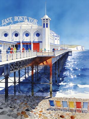 Eastbourne Pier Golden Hour Watercolor Canvas Print