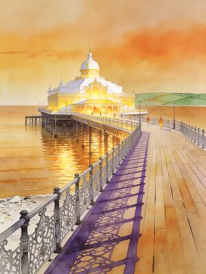 Eastbourne Pier Classic View Watercolor Canvas Print