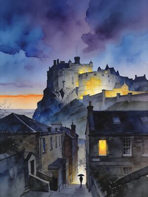 Edinburgh from Calton Hill at Golden Hour Watercolor Canvas Print