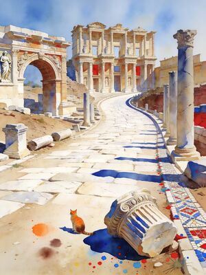 Ephesus Golden Hour Watercolor Canvas Print