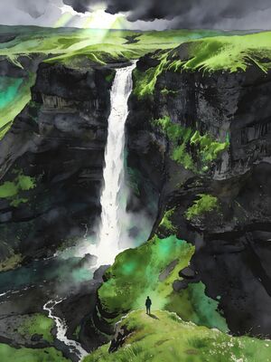 Faroe Islands Gasadalur Waterfall Watercolor Canvas Print