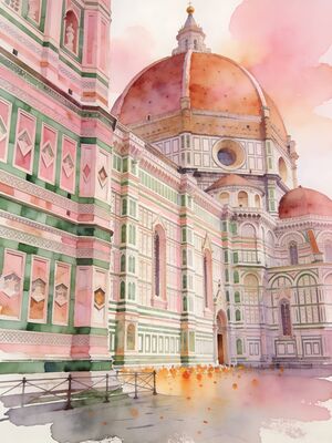 Florence Old Town Lane Ponte Vecchio Watercolor Canvas Print