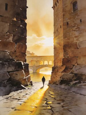 Florence Sunset Skyline Piazzale Michelangelo Watercolor Canvas Print
