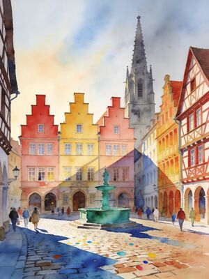Frankfurt Romerberg Old Town Square Watercolor Canvas Print