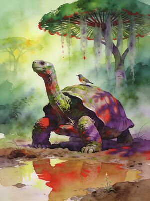 Galapagos Giant Tortoise in Highlands Watercolor Canvas Print