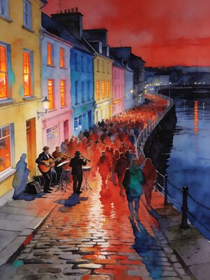 Galway Quay Street Latin Quarter Watercolor Canvas Print