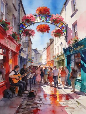 Galway Spanish Arch and the Claddagh Watercolor Canvas Print
