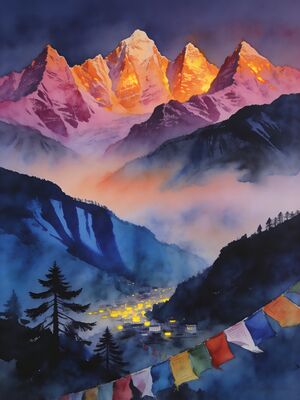 Gangtok Rumtek Monastery Watercolor Canvas Print