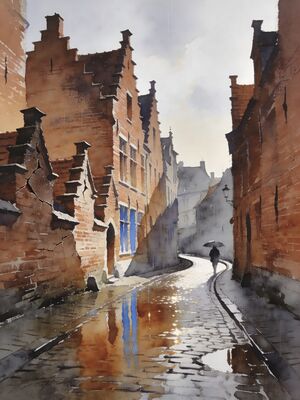 Ghent St Bavo Cathedral Square Watercolor Canvas Print