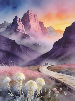 Glacier National Park Grinnell Glacier Trail Watercolor Canvas Print