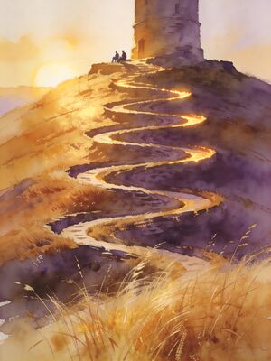 Glastonbury Tor Rising from Misty Somerset Levels Watercolor Canvas Print