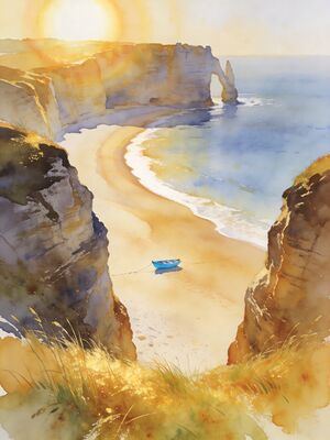 Gokarna Om Beach Aerial Watercolor Canvas Print