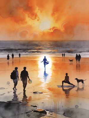 Gokarna Kudle Beach Sunset Watercolor Canvas Print