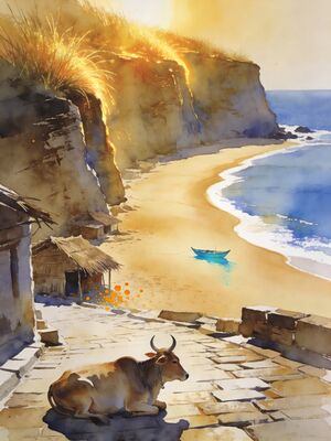 Gokarna Mahabaleshwar Temple Street Watercolor Canvas Print