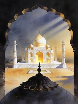 Golden Temple Courtyard View Watercolor Canvas Print