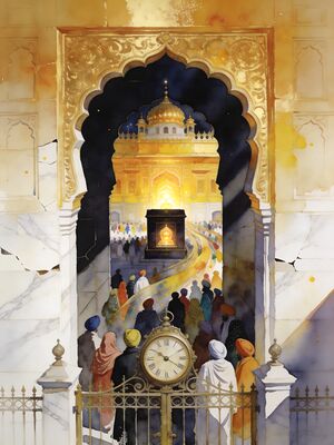 Golden Temple Spire Silhouette Watercolor Canvas Print