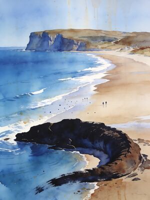 Gower Peninsula Rhossili Bay Watercolor Canvas Print