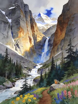 Grand Teton Mormon Row Barn Panorama Watercolor Canvas Print