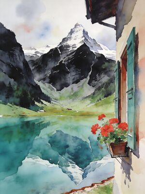 Grindelwald Alpine Meadow Watercolor Canvas Print