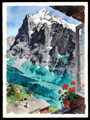 Grindelwald Bachalpsee Mountain Lake Watercolor Canvas Print