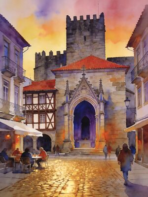 Guimaraes Castle and Historic Center Watercolor Canvas Print