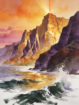 Hawaii Hanalei Bay Village Morning Watercolor Canvas Print
