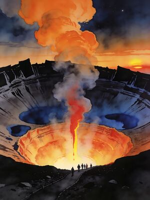 Hawaii Volcanoes Chain of Craters at Dawn Watercolor Canvas Print