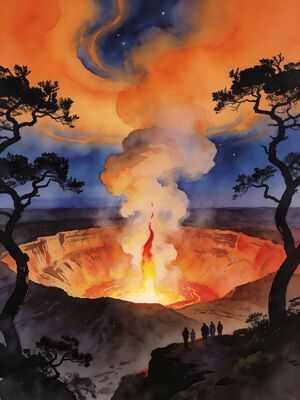 Hawaii Volcanoes National Park Trail View Watercolor Canvas Print