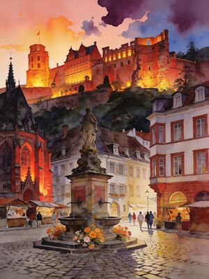 Heidelberg Old Town Lane Watercolor Canvas Print