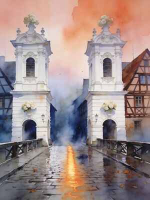 Heidelberg Marktplatz Morning Market Watercolor Canvas Print