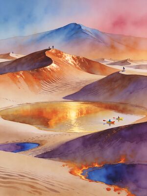 Huacachina Desert Oasis Lagoon Watercolor Canvas Print