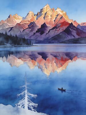 Idaho Sawtooth Mountains Redfish Lake Watercolor Canvas Print