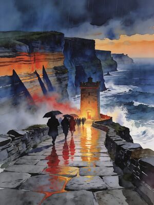 Ireland Temple Bar Cobbled Lane Watercolor Canvas Print