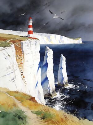 Isle of Wight The Needles Watercolor Canvas Print
