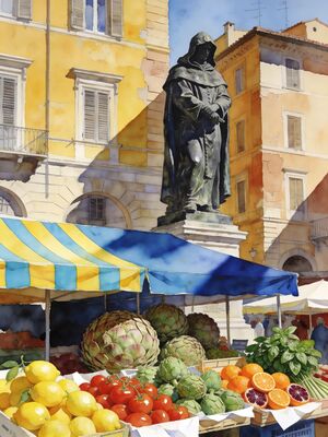 Italy Cathedral Square Watercolor Canvas Print