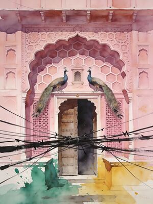 Jaipur Amber Fort Sunset Watercolor Canvas Print