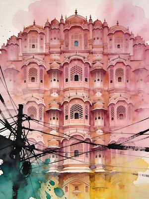 Jaipur Johari Bazaar Crowd Watercolor Canvas Print