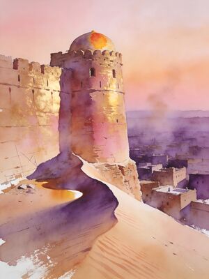 Jaisalmer Golden Fort Sunrise Watercolor Canvas Print