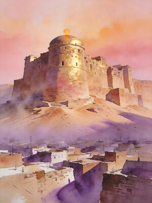 Jaisalmer Haveli Carved Facade Watercolor Canvas Print