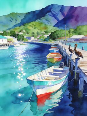 Jamaica Sunset Coast Watercolor Canvas Print