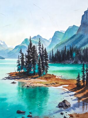 Jasper Columbia Icefield Glacier Panorama Watercolor Canvas Print