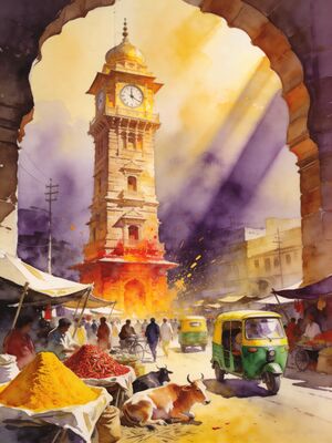 Jodhpur Blue Houses Panorama Watercolor Canvas Print