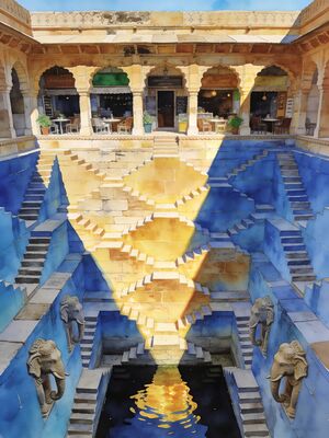 Jodhpur Step Well Toorji Watercolor Canvas Print