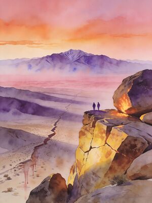 Joshua Tree Dawn from Viewpoint Watercolor Canvas Print