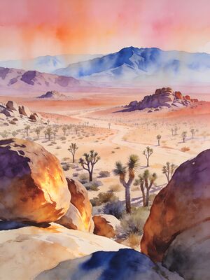 Joshua Tree Trail View Watercolor Canvas Print
